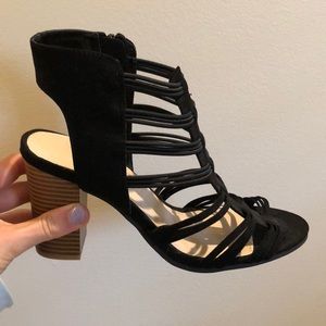 Strappy black heels